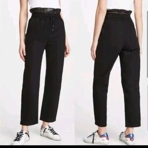 RtA Womens Black Selena 100% Cotton & Leather Contrast Paperbag Pants S